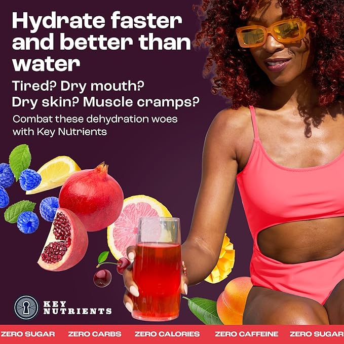 KEY NUTRIENTS Electrolytes Powder Packets 20 Pack - No Sugar, 5 Delicious Flavors, Hydration Packets with Electrolyte Powder for Refreshing Electrolyte Drink Mix Packets - Zero Calories