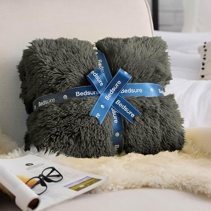 Bedsure GentleSoft Fluffy Olive Green King Size Blanket for Bed, Thick Soft Sherpa Faux Fur Fleece Bedding Fuzzy Plush Winter Warm Heavy Large King Blanket, Cozy Olive Gifts for Men Women, 108x90