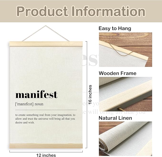 TLESKE Manifest Definition Poster Hanger Frame, Inspirational Motivational Hanging Wall Art Room Decor Poster Framed for Home Office Bedroom Classroom, Positive Banner Prints, Motivational Gifts 12x16 Inches