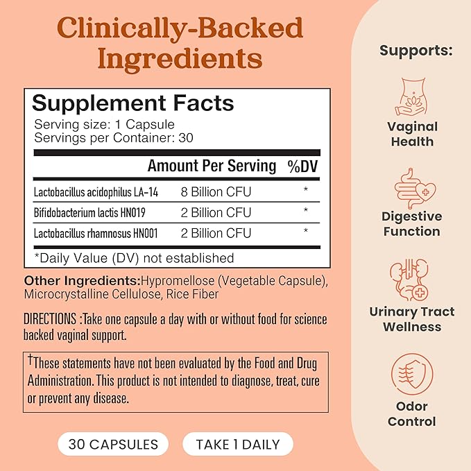 WforHer Vaginal Support Probiotics for Women -Feminine Care - Support Healthy Vaginal Flora and pH Balance - Clinically Tested – 30 Capsules (Pack of 1) (1)