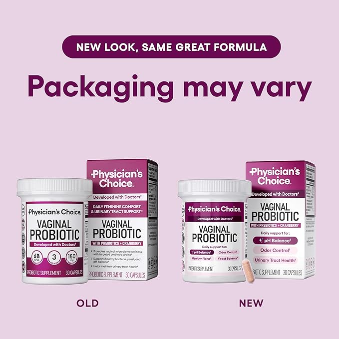 Physician's CHOICE Vaginal Probiotics for Women - pH Balance, Odor Control, Yeast Balance, Vaginal Flora, Moisture, Feminine Health - 6B CFU with Organic Prebiotics and Cranberry Extract - 30 CT