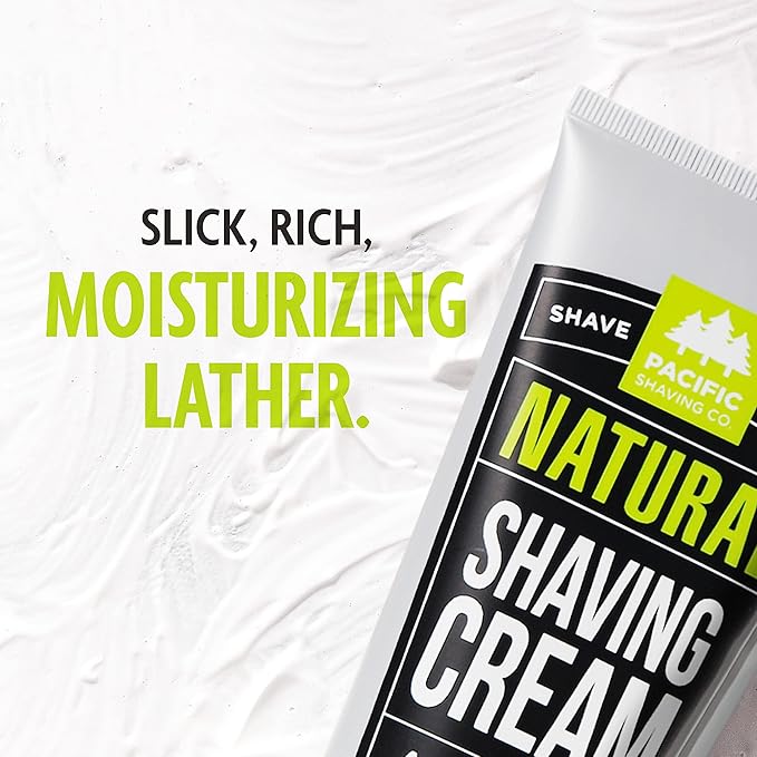 Pacific Shaving Company Natural Shaving Cream - Shea Butter + Vitamin E Shave Cream for Hydrated Sensitive Skin - Clean Formula for a Smooth, Anti-Redness + Irritation-Free Shave Cream (7 Oz, 2 Pack)