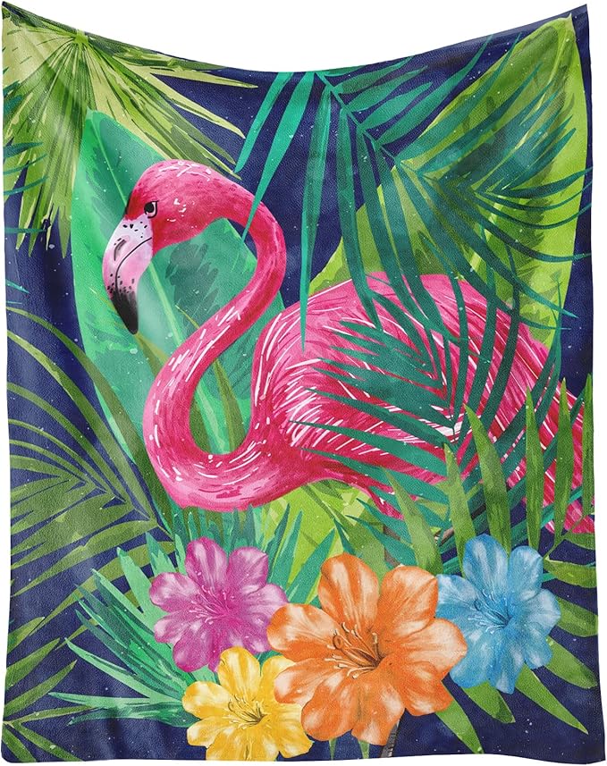 Flamingo Blanket Gifts - 50 x 60 Inches Funny Flamingo Throw for Teen Girls - Green Fluffy Warm Cozy Blankets for Couch