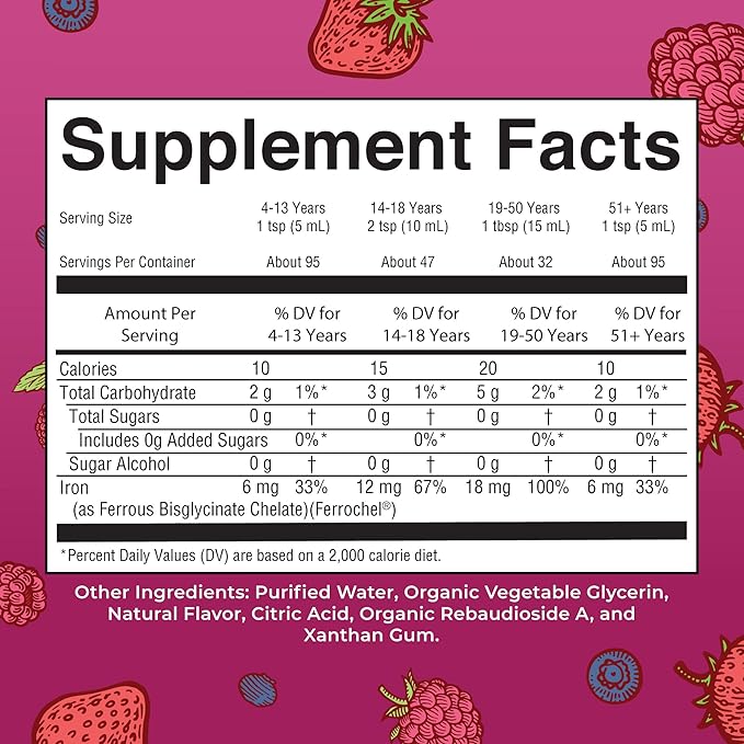 MaryRuth Organics Iron Supplement for Women Men & Kids, Liquid Iron Supplement for Women Men & Kids, Iron for Healthy Blood & Oxygen, Ages 4 & Up, Sugar Free, Vegan, Non-GMO, Gluten Free, 15.22 Fl Oz