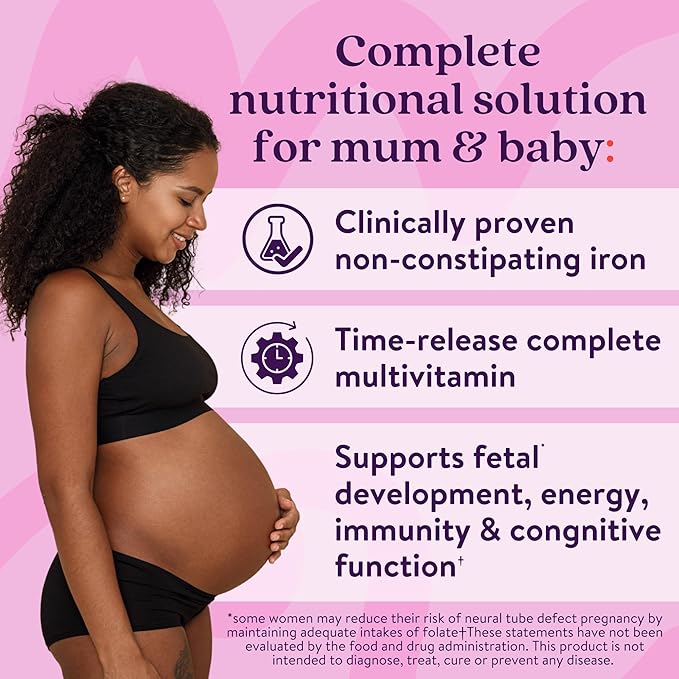 Active Iron Prenatal, Iron Supplement + Prenatal Vitamins for Women, 30 Non-Constipating Capsules + 30 Time-Release Multivitamins, Pregnancy, Breastfeeding & Postpartum Essentials