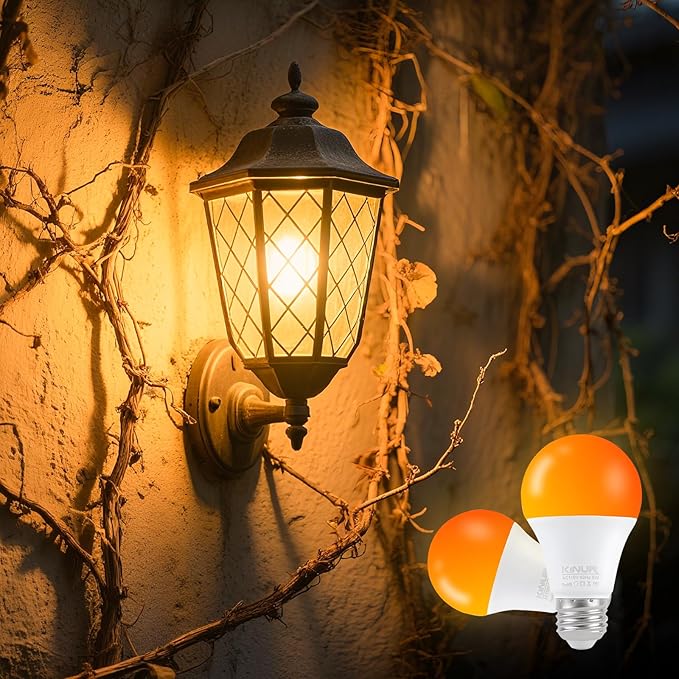KINUR LED Amber Light Bulbs, A19 9W(60W Equivalent) 1800K E26 A19 Amber Soft Light Bulbs Warm Light for Bedroom, Healthy Sleep, Baby Nursery Light, Turtle Friendly Light 4 Pack