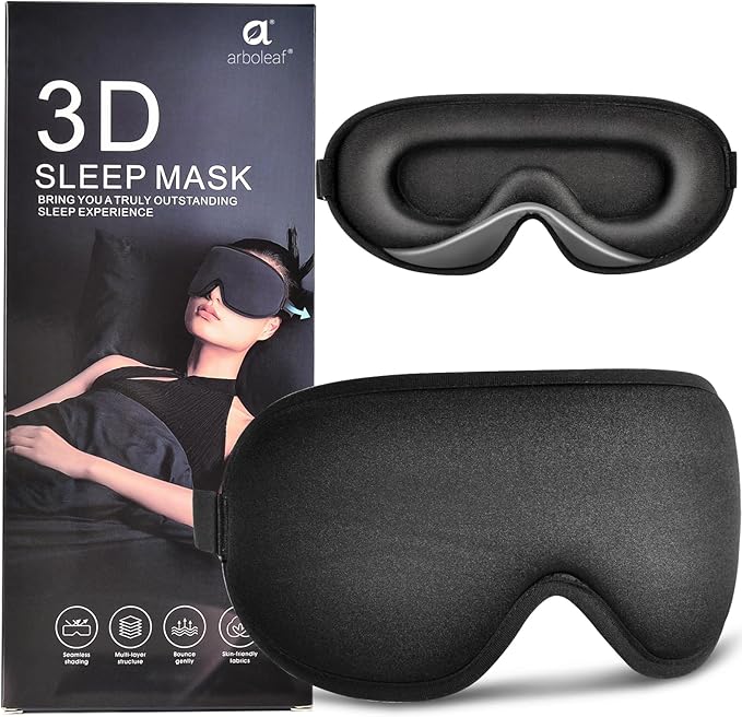Arboleaf Sleep Mask, Sleep Eye Mask, Comfort Sleeping Mask, Adjustable Fit Sleep Masks for Women, Contoured for Zero Pressure, Sleep Eye Mask for Deep Sleep, Travel Bliss, and Serene Naps, Black