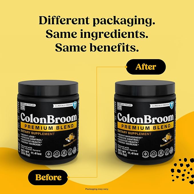 ColonBroom Premium Weight Management Supplement (Strawberry) - Colon Broom Psyllium Husk Fiber Powder Drink - Gluten Free, Non-GMO Colon Cleanse for Bloating Relief & Gut Health, 100 Servings