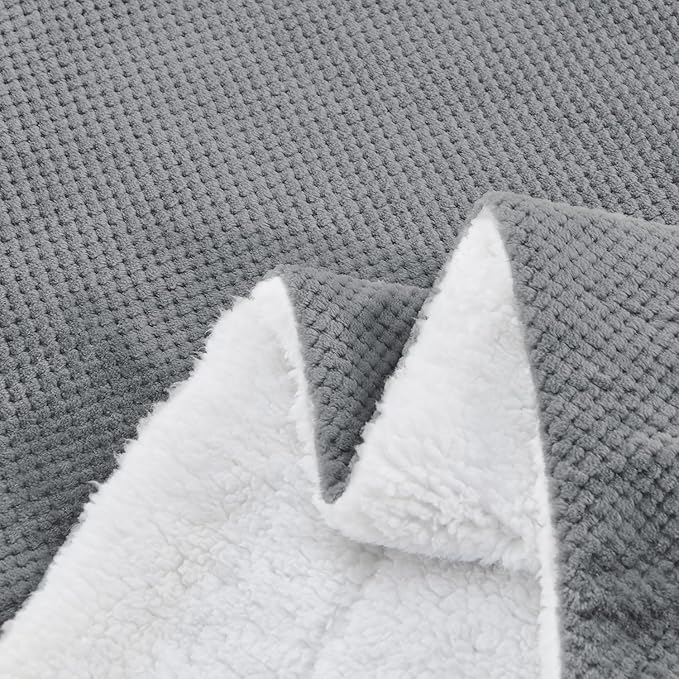SOCHOW Waffle Sherpa Fleece Throw Blanket, Super Soft Fuzzy Warm, Lightweight Fluffy Reversible Plush Blanket for Bed Sofa Couch, 50 x 60 Inches Grey