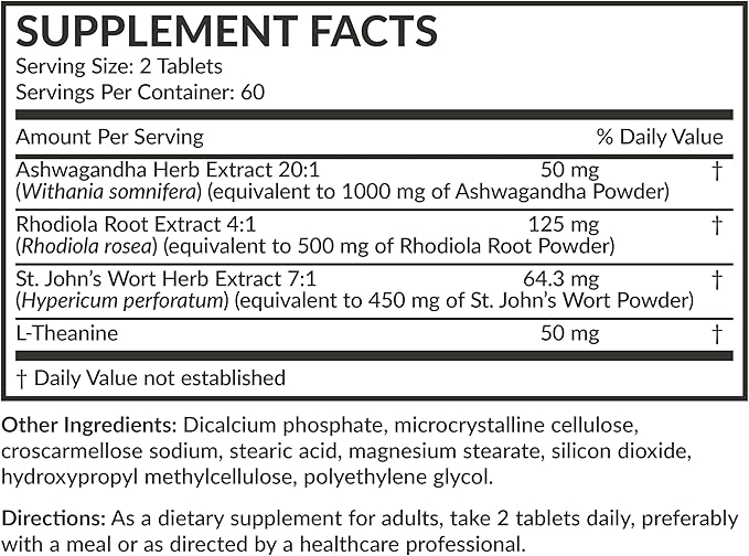 Futurebiotics Chill Pill + Ashwagandha, Rhodiola, St. John’s Wort, & L-Theanine - Non-GMO, 120 Vegetarian Tablets