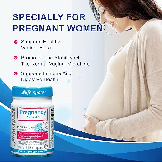 Life-Space Pregnancy Probiotic, 25.5 Billion CFU & 15 Strains Probiotic for Women, Clinically Proven for Mom's & Baby's Digestive, Immune, and Skin Health, 50 Capsules