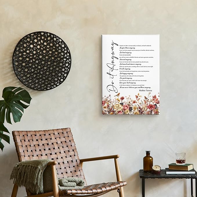 Nitelat Inspirational Motivational Fall Wall Decor - Mother Do It Anyway Teresa Quotes Inspirational Canvas Wall Art, Motivational Wildflower Fall Canvas Pictures Decor,11x15 Inch