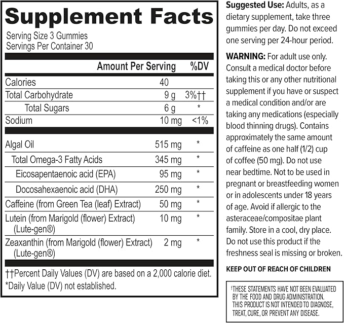 ONNIT Alpha Brain Neuro Focus Gummies - Vegan Gummies with Omega-3s, Lutein, Zeaxanthin & Caffeine - Brain, Eye & Focus Supplement for Men & Women†, Citrus Punch Flavor, 90 Count