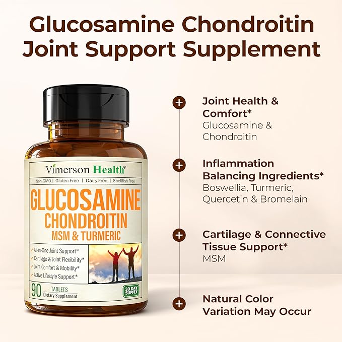 Glucosamine Chondroitin MSM and Turmeric Supplement - Joint Support Supplement for Women & Men with Boswellia & Glucosamine Sulfate 1500 mg. Used for Cartilage & Joint Health & Flexibility 90 Tablets