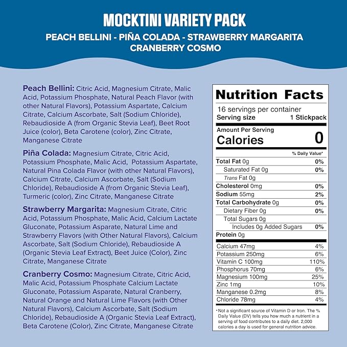Ultima Replenisher Daily Electrolyte Powder Drink Mix – Sugar Free – Mocktini Variety, 16 Stickpacks – Hydration Packets with 6 Key Electrolytes and Trace Minerals – Keto Friendly, Non-GMO