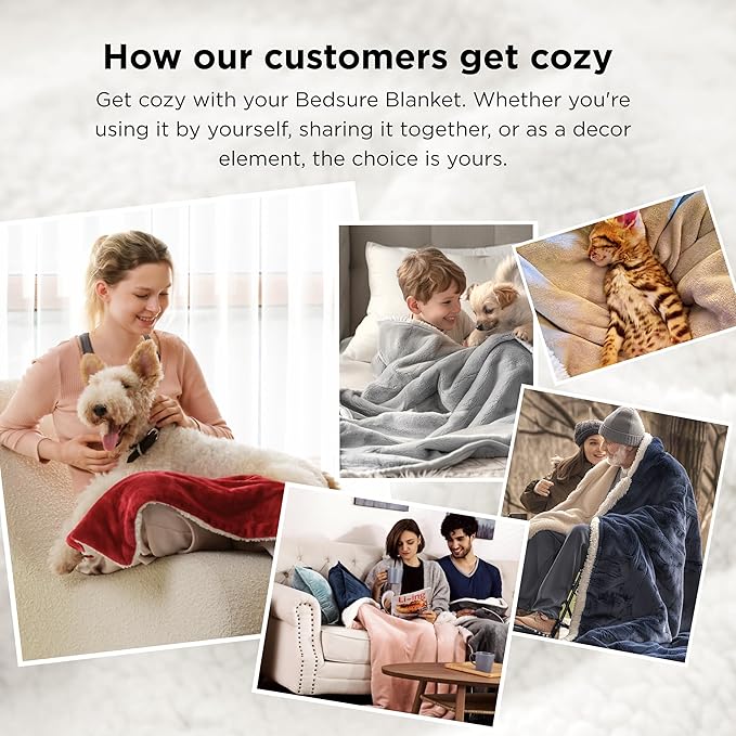 Bedsure GentleSoft Sherpa Fleece Blankets Queen Size for Bed - Thick and Warm, Soft Fuzzy Plush Queen Blanket for Winter, Grey, 90x90 Inches