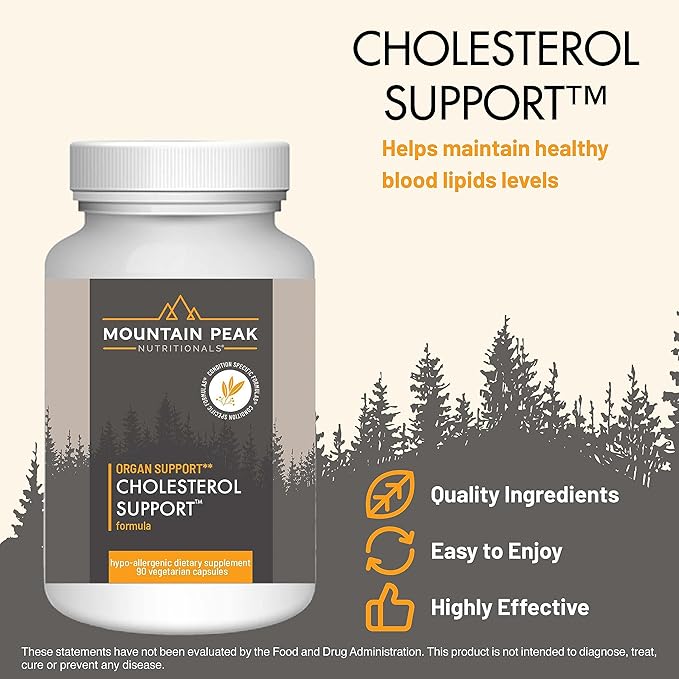 Mountain Peak Nutritionals Cholesterol Support Supplement - with Artichoke Extract, CoQ10, & Red Yeast Rice - Plant-Based Formula Supports Heart Health & Healthy Lipid Levels (90 Vegetarian Capsules)