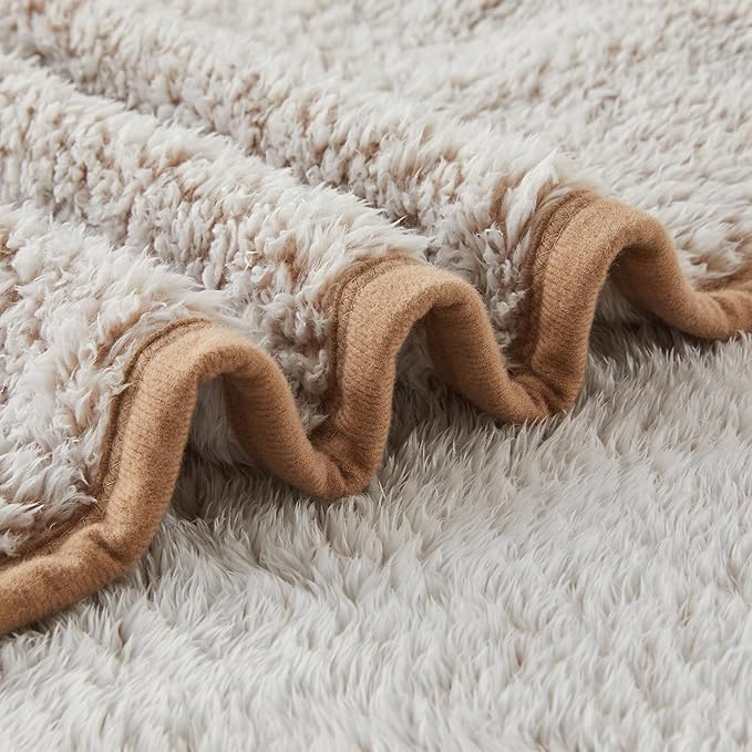 EMME Fuzzy Blanket Soft Fleece Throw Blankets for Women, Fluffy Sherpa Throws(Plush Khaki,90"x90")