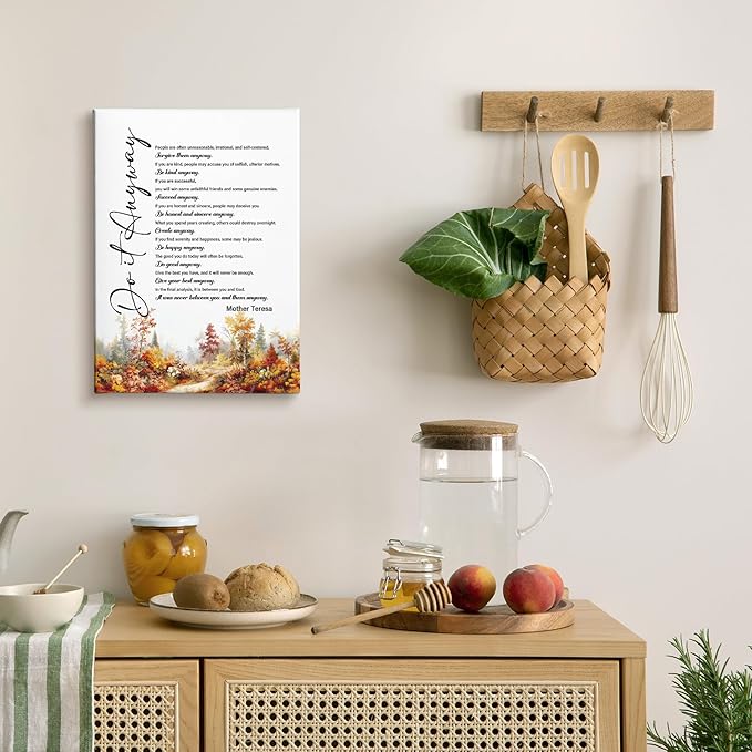 Nitelat Do It Anyway Inspirational Fall Wall Art, Mother Teresa Quotes Inspirational Autumn Canvas Wall Art Decor for Home Bedroom Office, Motivational Canvas Pictures for Wall Decor, 11x15 Inch