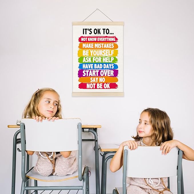 Welshower Colorful Mental Health Poster Hanger Frame, It's OK to Inspirational Quote Mental Health Wall Art Prints Decor for Therapy Counselor Office Classroom Framed, 12x16 Inch