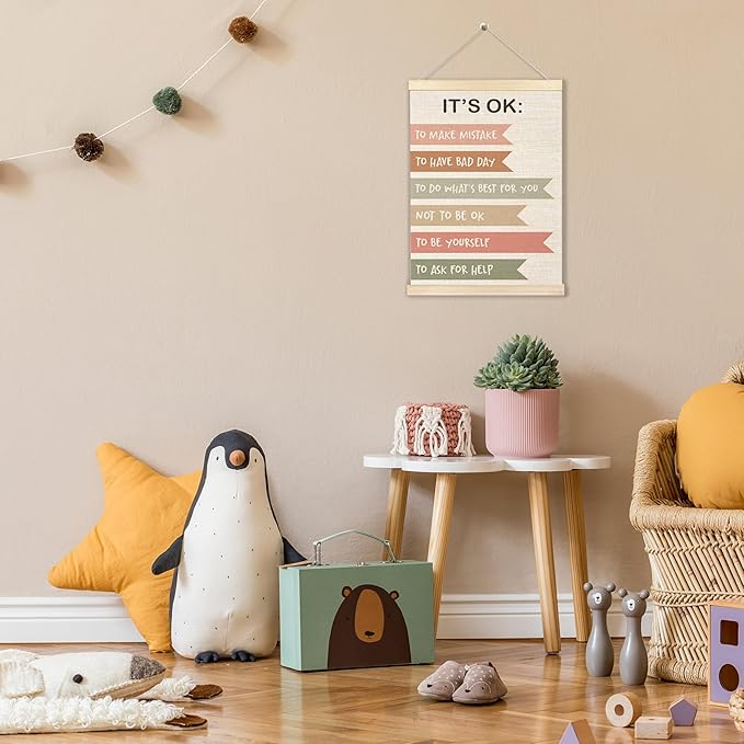 Ecezatik Mental Health It's OK to Be Yourself Poster Hanger Frame, Boho Mental Health Awareness Posters Wall Decor for Classroom Therapy Office School Counselor Office Calm Down Corner, 12x16 Inches