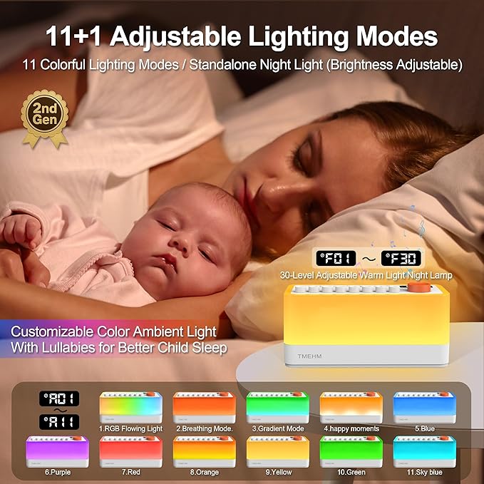 White Noise Sleep Sound Machine with 8 Nature Sounds, Portable Bluetooth Speaker, 12 Colors Night Lights, Sleep Timer & Breathing Exercises, for Babies, Kids, and Adults (S660pro Gen 2, L)
