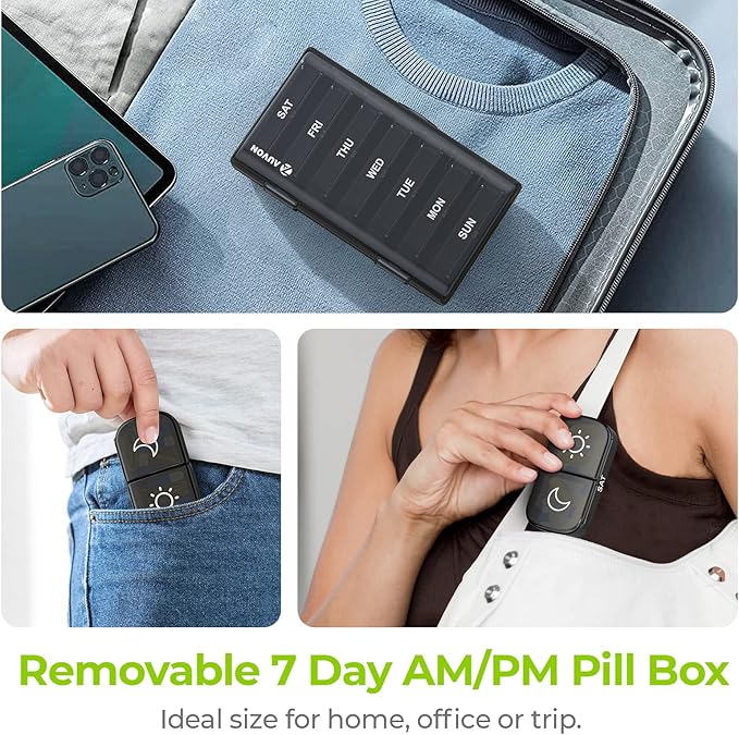 AUVON XL Weekly Pill Organizer 2 Times a Day, Pill Box 7 Day with One-Side Large Openings for Easy to Use, Black Privacy Protection AM PM Pill Case for Medication, Vitamins, Fish Oils, Supplements