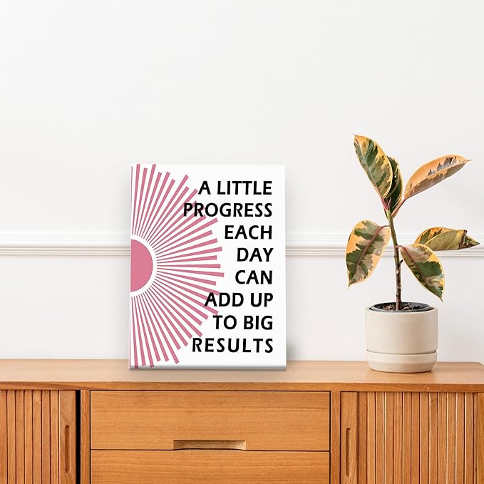 Pugwak Positive Affirmations Wall Decor Canvas Prints - Motivational Framed Canvas Sun Inspirational Pink Wall Art Painting Artwork for Therapy Office Nursery Bedroom Decor Prints 11×14 Inch