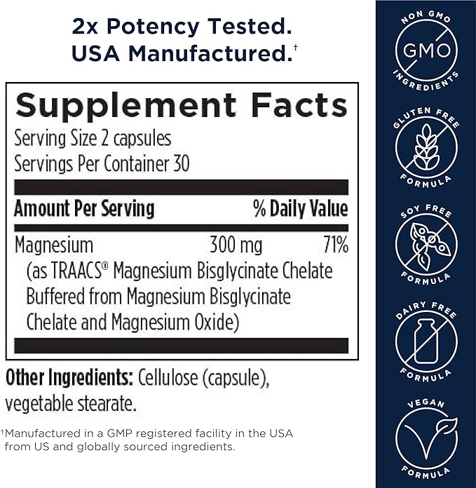 Designs for Health Magnesium Glycinate Complex - Chelated Magnesium Bisglycinate + High Absorption Magnesium for Calming & Sleep, Heart Health, Immune Support & Bone Strength - Vegan (60 Capsules)