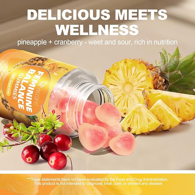 Premium Feminine Balance Gummies, Women’s Health Probiotics - 100 Billion CFU Probiotics - Immune Support, Gut Health, Hormone Balance, PH Balance Vitality, Pineapple Flavor, 60 Count
