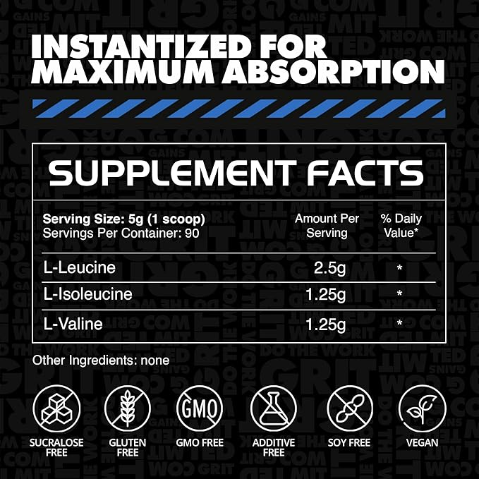 Gains in Bulk BCAA Powder, Pre Workout Plant Based Branch Chain Amino Acids, Gluten Free, Vegan Supplement with Keratin for Endurance & Strength During & Post Workout, Unflavored, 90 Servings