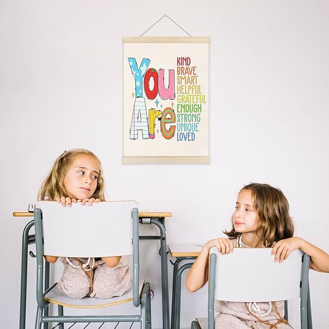 Welshower Boho Classroom Poster Hanger Frame, You Are Kind Brave Smart Motivational Positive Affirmations Wall Art Prints Decor for Kids Nursery Toddler Room Bedroom Classroom Playroom, 12x16 Inch