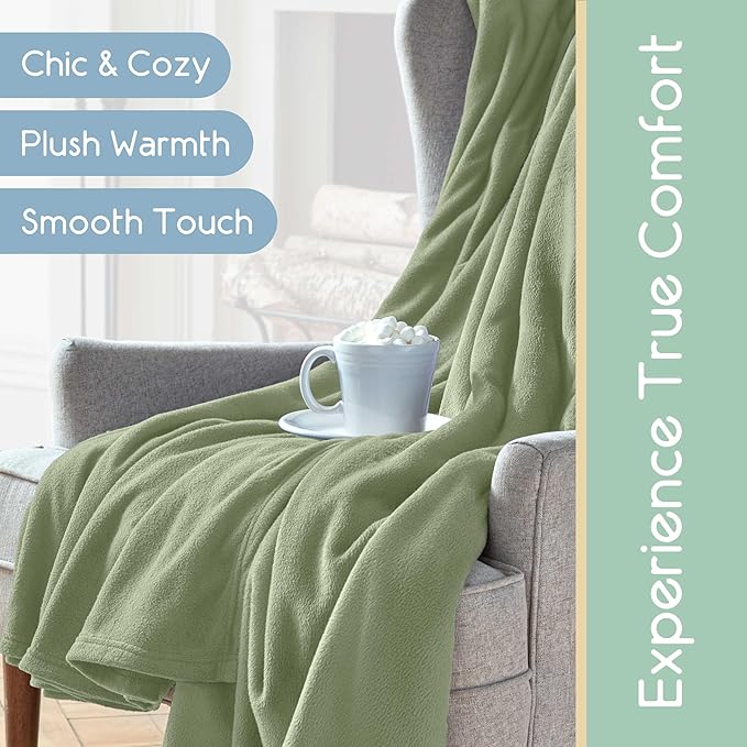 King Size Microfleece Blanket | Fleece Bed Blanket | All-Season Comfort| Supersoft Lightweight Throw Blanket | Plush Throw Blanket for Bed Couch or Sofa | Travel Blanket | Pet-Friendly | Sage Green