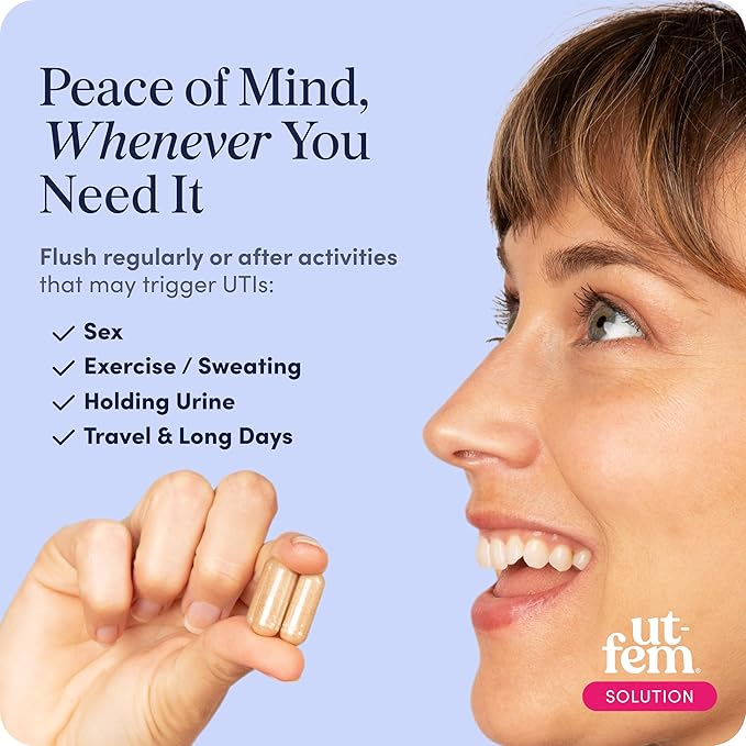 UT-Fem Solution - Fast-Acting Urinary Tract Flush for Women, Proactive UTI Support, Promotes Cleansing & Comfort, Clinical-Strength D-Mannose, Cranberry, and Natural Ingredients - 60 Vegan Capsules