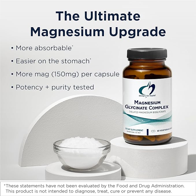 Designs for Health Magnesium Glycinate Complex - Chelated Magnesium Bisglycinate + High Absorption Magnesium for Calming & Sleep, Heart Health, Immune Support & Bone Strength - Vegan (240 Capsules)