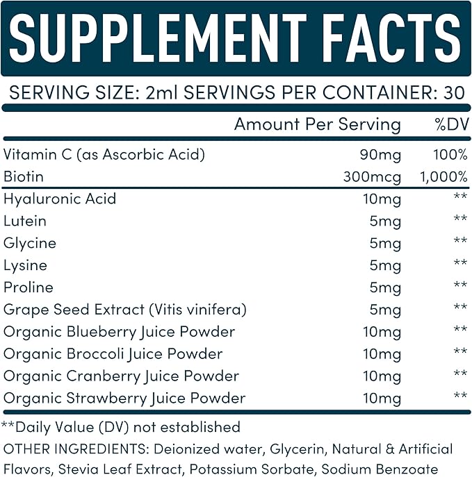 Vegan Collagen Builder Liquid Supplement - Collagen Booster with Vitamin C, Biotin, Hyaluronic Acid & Amino Acids - Organic Fruit & Vegetable Blend - 60ml, 30 Day