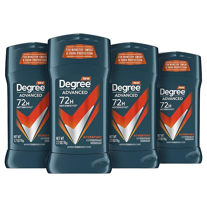 Degree Men UltraClear Antiperspirant Deodorant Black + White 4 count 72-Hour Sweat & Men Antiperspirant Deodorant Adventure 4 Count For Freshness and Odor Protection