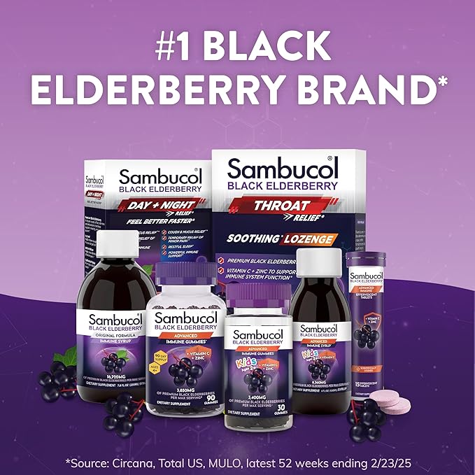 Sambucol Black Elderberry Zero Sugar Triple Immunity Gummies - Black Elderberry Vitamin C Immune Support Supplement, Gummy with Vitamin D for Adults and Kids - 60 Gummies (Pack of 1)