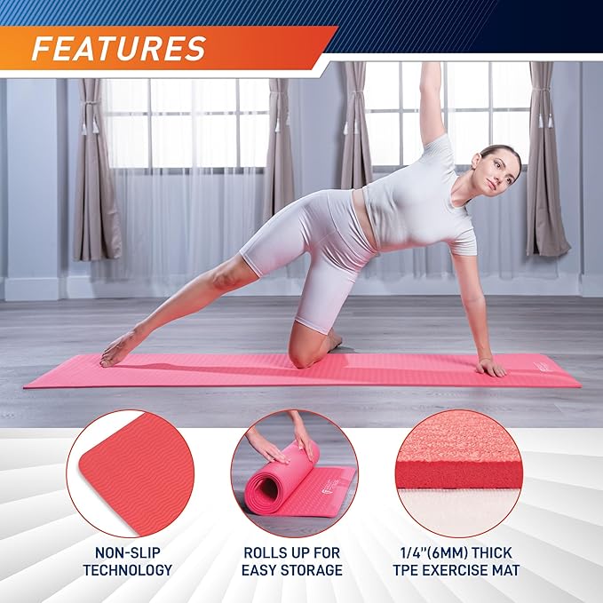 Circuit Fitness by Marcy Non-Slip Multi-Purpose Exercise Yoga Mats with Carrying Strap Multi-Thickness, Multi-Color Options