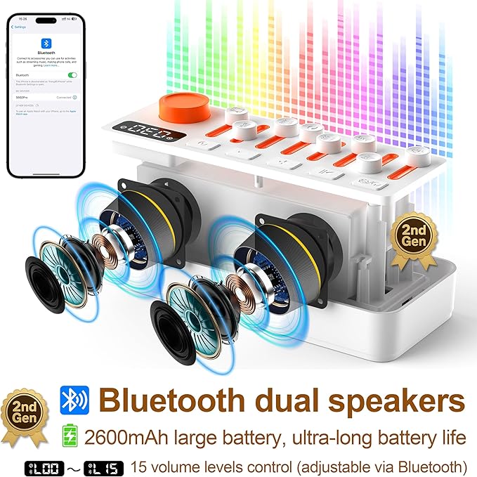 White Noise Sleep Sound Machine with 8 Nature Sounds, Portable Bluetooth Speaker, 12 Colors Night Lights, Sleep Timer & Breathing Exercises, for Babies, Kids, and Adults (S660pro Gen 2, L)