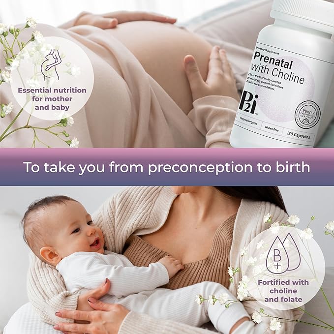 Kirkman P2i Prenatal Vitamins for Women, Multivitamin with Choline, 120 Capsules, Vital Daily Nutritional Support for Healthy Mother & Baby, OBGYN Formulated & Endorsed, Hypoallergenic & Gluten-Free