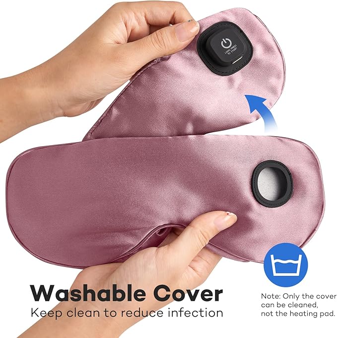 Ezona Silk Cordless Heated Eye Mask, Warm Eye Compress Mask for Dry Eyes, Washable Eye Heating Pad for Travel, Dry Eye Mask for Blepharitis, Sinus Migraine (Purple)