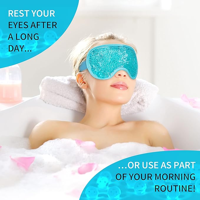 Cooling Eye Mask with Gel Bead, Reusable Cold Compress Ice Pack Sleeping Eye Cooling Pads for After Eyelid Surgery, Puffiness, Puffy Eyes, Headache, Migraine Relief(Blue)