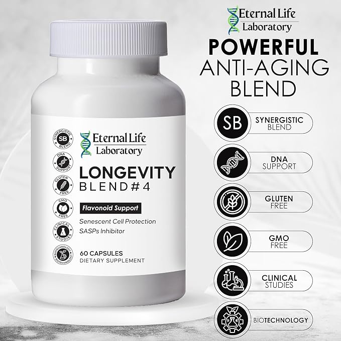 Quercitin, Rhodiola Rosea, Luteolin and Rutin Longevity Blend #4 Anti-Aging Supplement for Cellular Defense with Immunity and Energy Support, Antioxidants