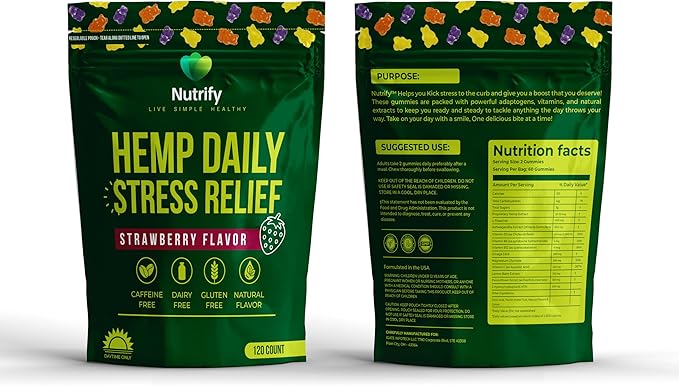 120 Hemp Gummies Natural Strawberry Flavor Hemp Extract, Infused with Omega 3, 6, and 9, Plus Essential Vitamins to Promote General Wellness