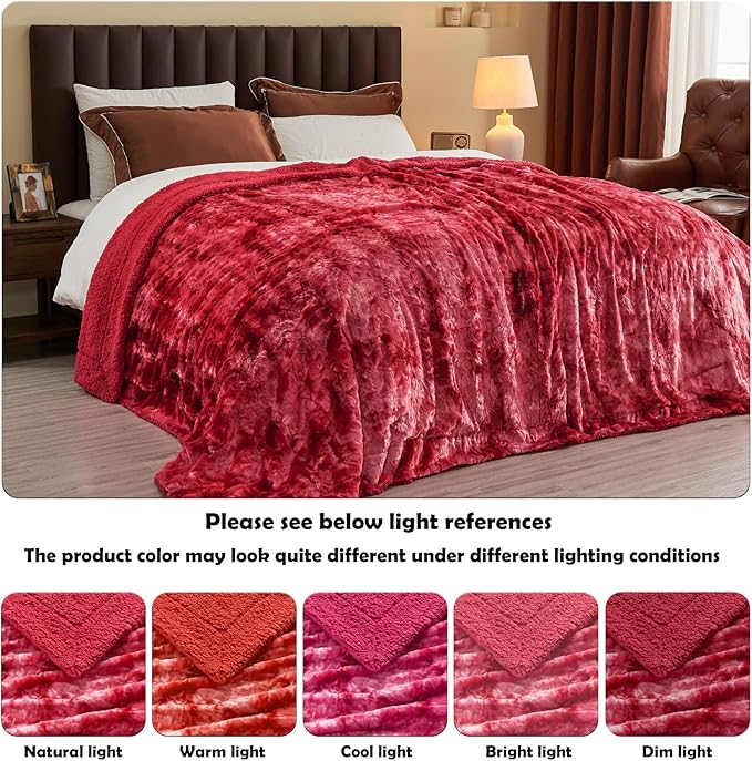 NEWCOSPLAY Super Soft Faux Fur Throw Blanket for Couch Tie-dye Red Sherpa Fuzzy Plush Warm Blanket for Sofa Bed (Tie-dye Red, Throw(50"x60"))
