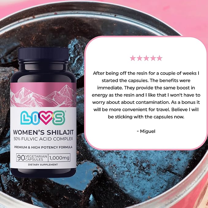 Women's Shilajit Fulvic Acid Capsules - Pure Himalayan Shilajit for Women | 1,000mg Himalayan Extract - 50% Fulvic Acid per Serving | Supports Hormonal Balance, Mood, Energy, & Vitality - 90 Ct