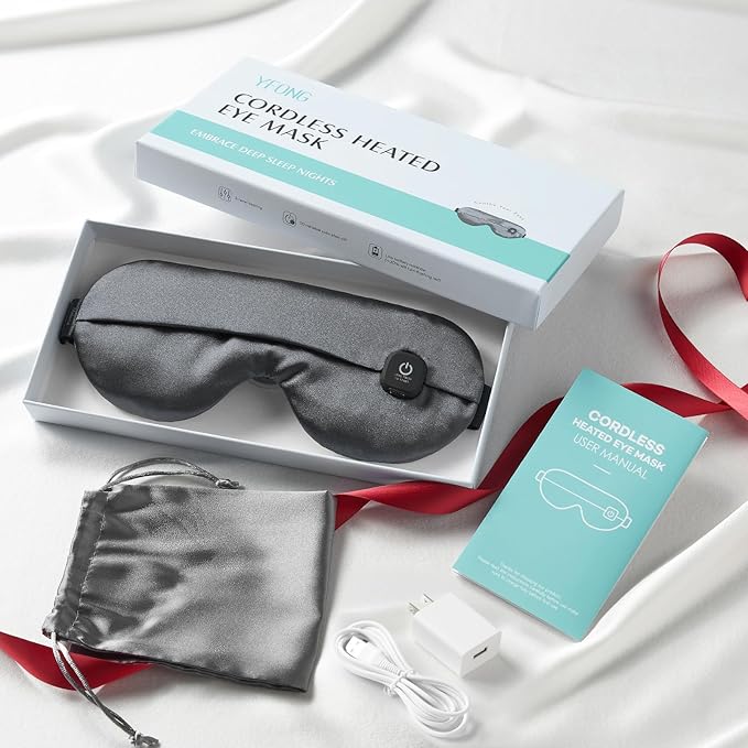 YFONG Cordless Heated Eye Mask for Dry Eyes, Warm Eye Compress for Stye, Blepharitis, Chalazion, MGD, Washable Heating Eye Mask for Sleeping, Travel, Office Nap, Perfect Light Blocking (Grey)