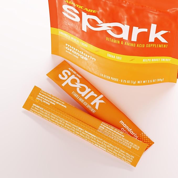 AdvoCare Spark Vitamin & Amino Acid Supplement - Focus & Energy Drink Powder Mix with Vitamin A, B-6, C & E - Also Includes L-Carnitine & L-Tyrosine - Mandarin Orange, 14 Stick Packs