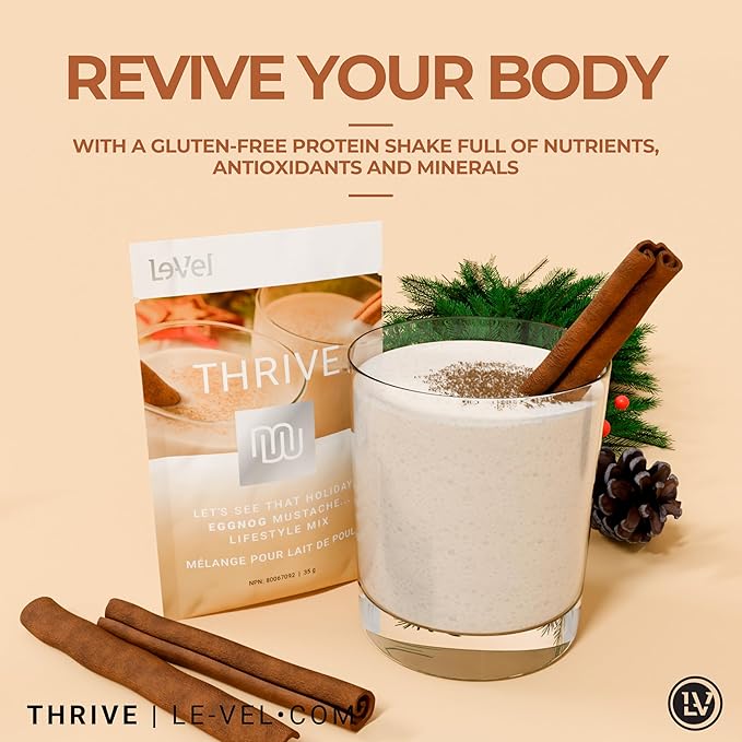 Thrive Protein Shake | 16 Packets (35g Each) | Gluten-Free, Pea Protein Blend, Probiotics, Fiber & Digestive Enzymes | Supports Lean Muscle (16 Packets (Single Servings), Holiday Eggnog)